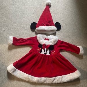 Disney Baby Girls Minnie Mouse Christmas Dress and Santa hat set 12-18M
